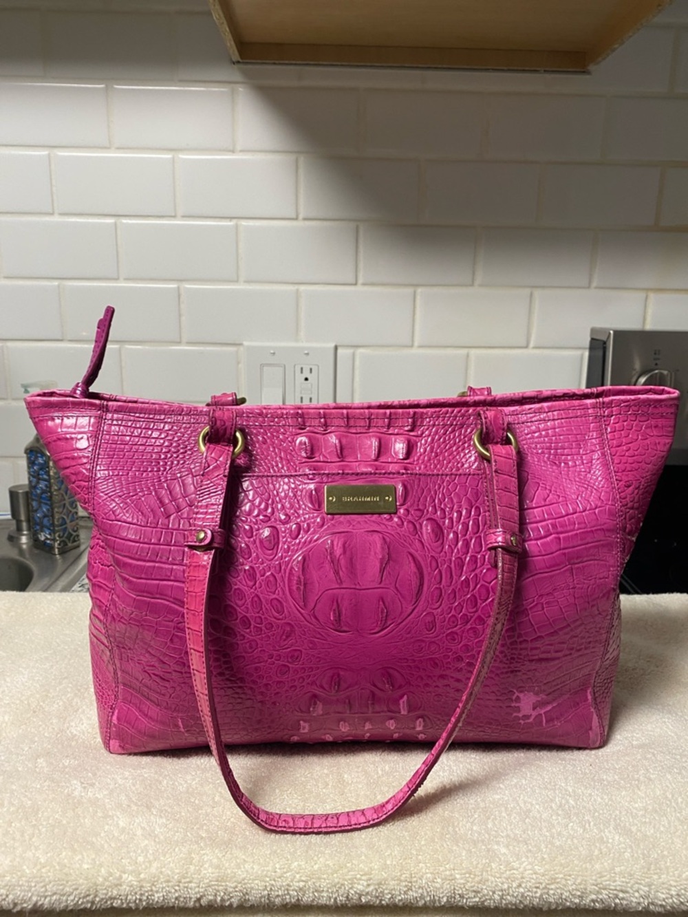 Brahmin Magenta Croc-Embossed Tote